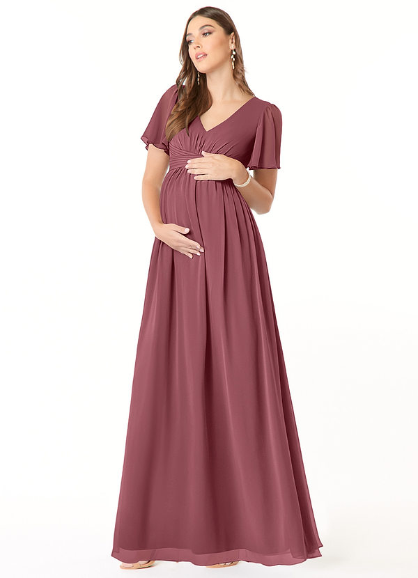 Azazie Verna Maternity Bridesmaid Dresses A-Line V-Neck Ruched Chiffon Floor-Length Dress image1