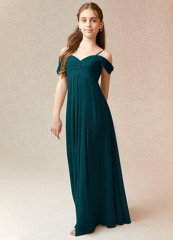 Azazie Kaitlynn Junior Pine A-Line Off the Shoulder Chiffon Dress image1