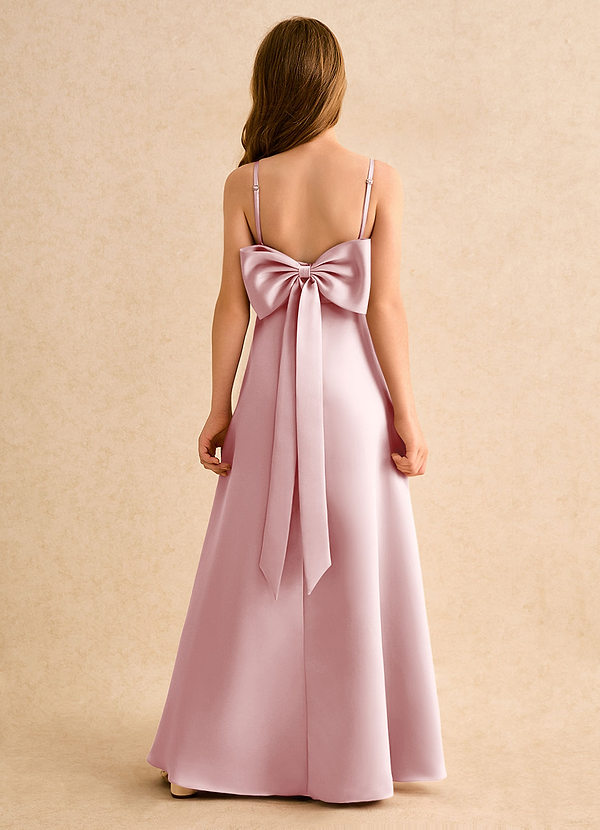 Azazie Joella Junior Formal Flower Girl Dresses Powder Pink A-Line Pleated Matte Satin Dress image1
