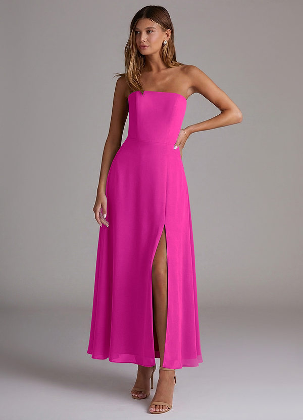 Azazie Wren Bridesmaid Dresses Vestido Fúcsia de Chiffon de Linha A com Sem alças image1