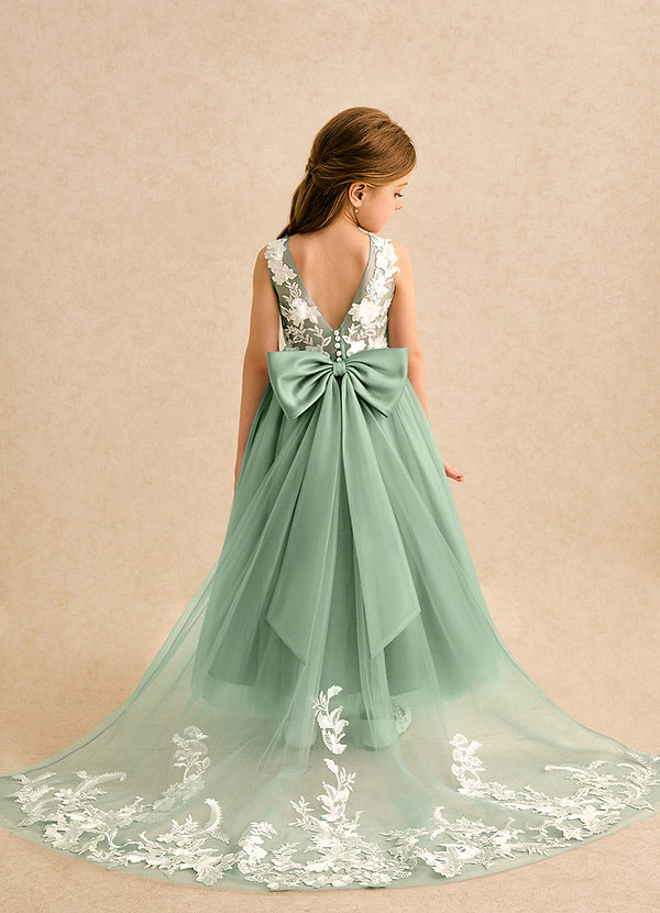 Azazie Mixie Vestidos de Niña de Flores Vestido de Matcha de Encaje de Corte Princesa image1
