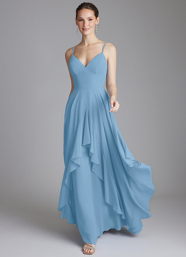 Azazie Zaina Bridesmaid Dresses Steel Blue A-Line Chiffon Dress image1