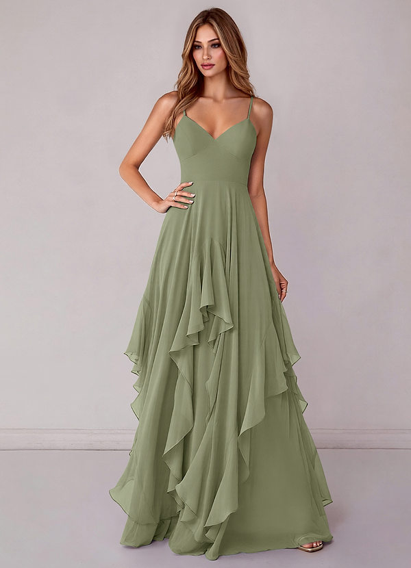 Azazie Zaina Bridesmaid Dresses Pistachio A-Line Chiffon Dress image1