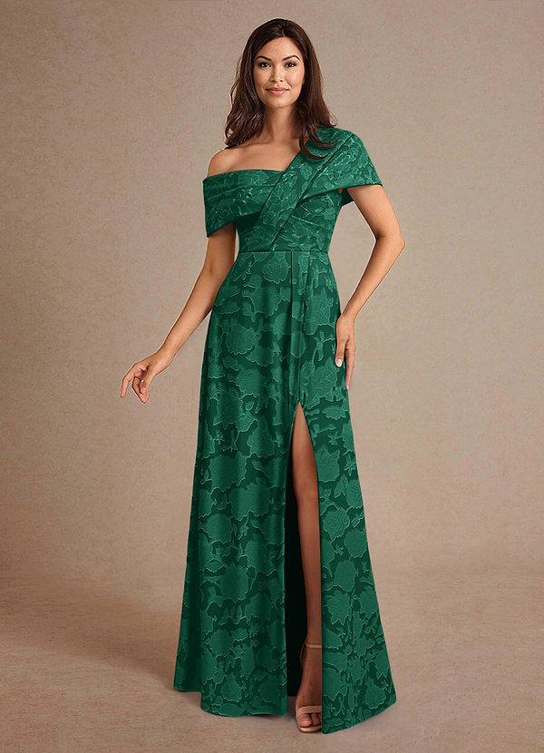 Azazie Milton Mother of the Brides Dresses Emerald A-Line Pleated Floral Burnout Dress image1