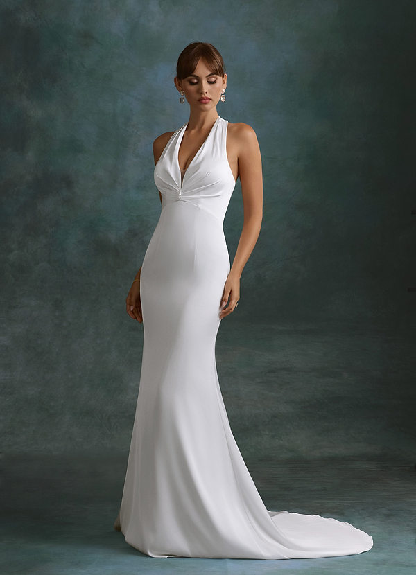 Azazie Melinda Abiti da Sposa Abito Tubino in Raso Elasticizzato Bianco Diamante image1