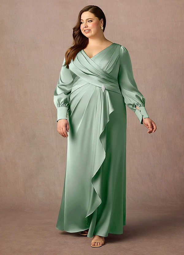 Azazie Petrina Vestidos de Madre de la Novia Vestido de Agave de Satén Elástico de Corte Sirena con Plisado image1