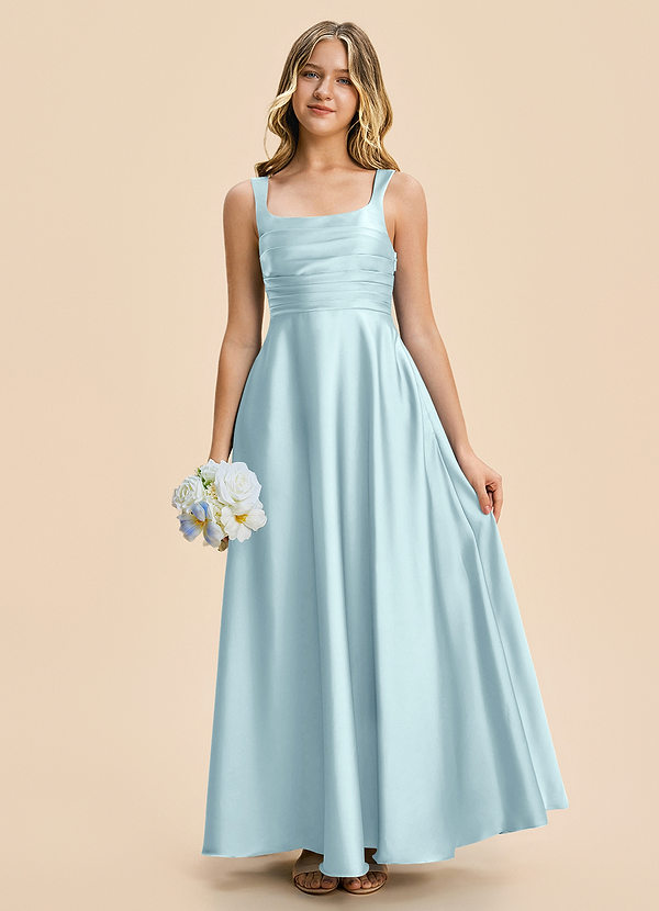 Azazie Azaria Junior A-Linie Plissee Stretch-Satin Kleid Wolke Blau image1