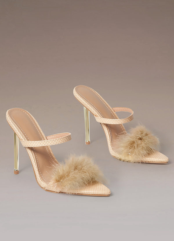 back Apricot Feather High Heel Sandals