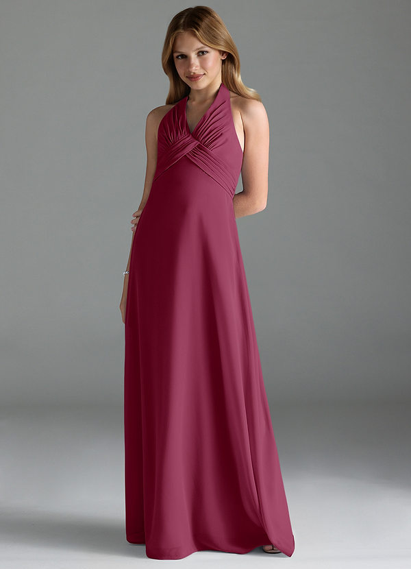 Azazie Tessie Junior Mulberry A-Line Pleated Chiffon Dress image1