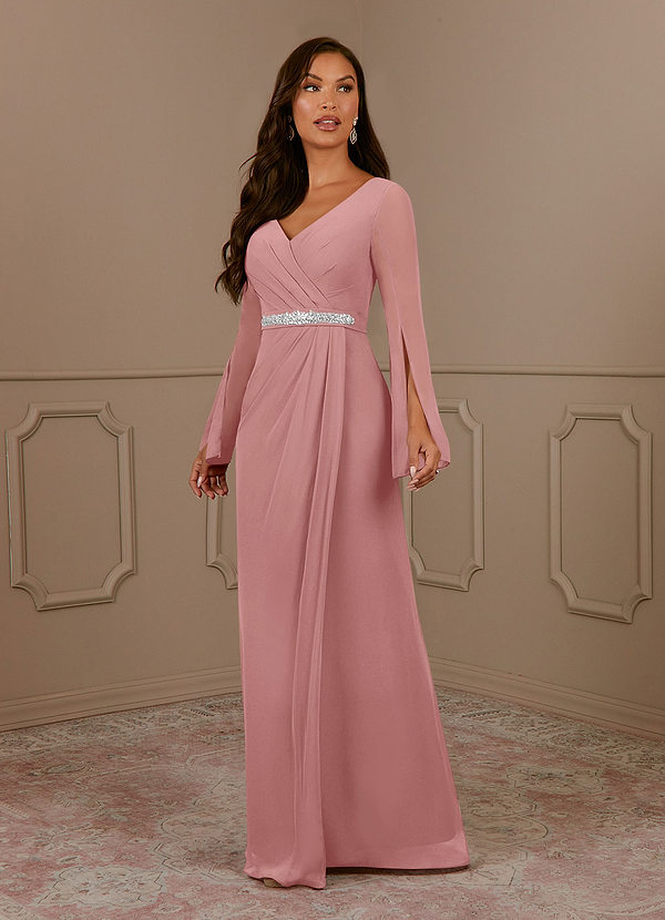 Azazie Belinda Dusty Rose A-Line V-Neck Pleated Chiffon Dress | Azazie