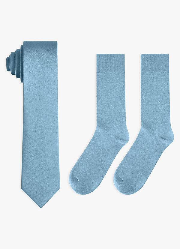 front Conjunto de corbata fina de satén elástico y calcetines de algodón a juego