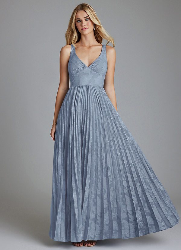 Azazie Mirella Brudtärneklänningar Klä av A-Linje i Blommig Utbrändhet Plisserad Dammblå image1