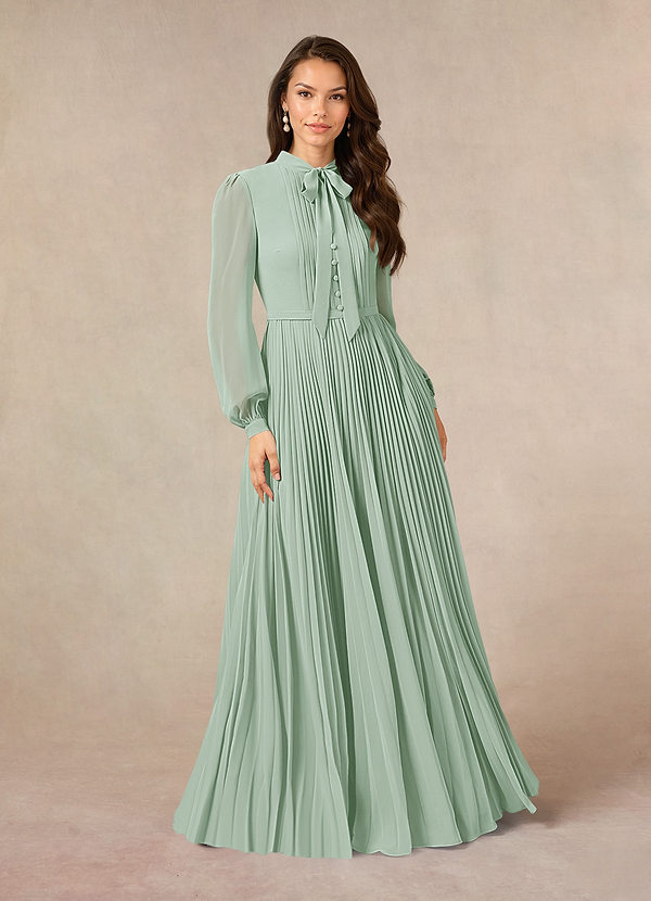 Azazie Adellah Mother of the Brides Dresses Agave A-Line Pleated Chiffon Dress image1