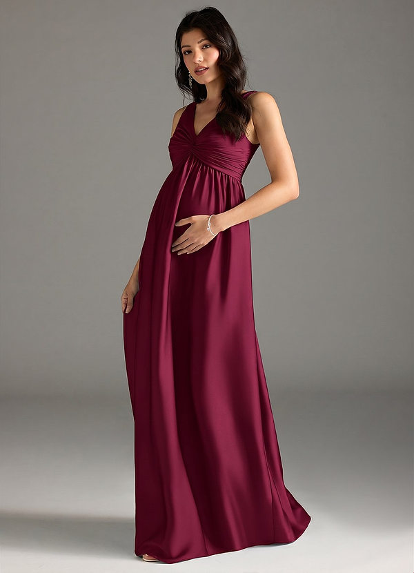 Yetta Maternity Bridesmaid Dresses A-Line Pleated Stretch Satin Floor-Length Dress image1