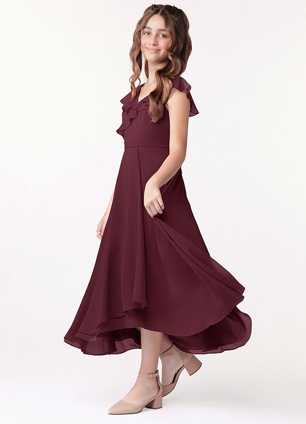 Azazie Posie Junior Cabernet A-Line Ruched Chiffon Dress image1
