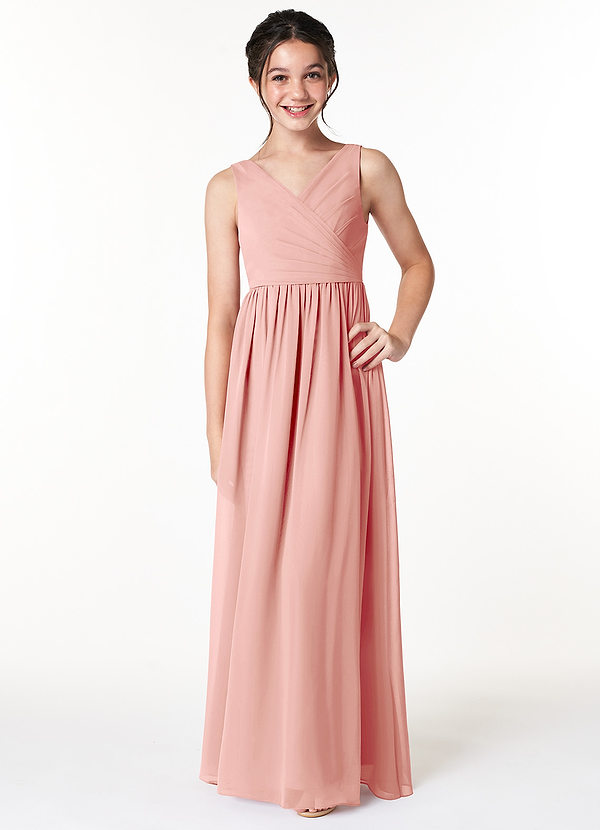 Azazie Sawyer Junior Rosette A-Line Pleated Chiffon Dress image1