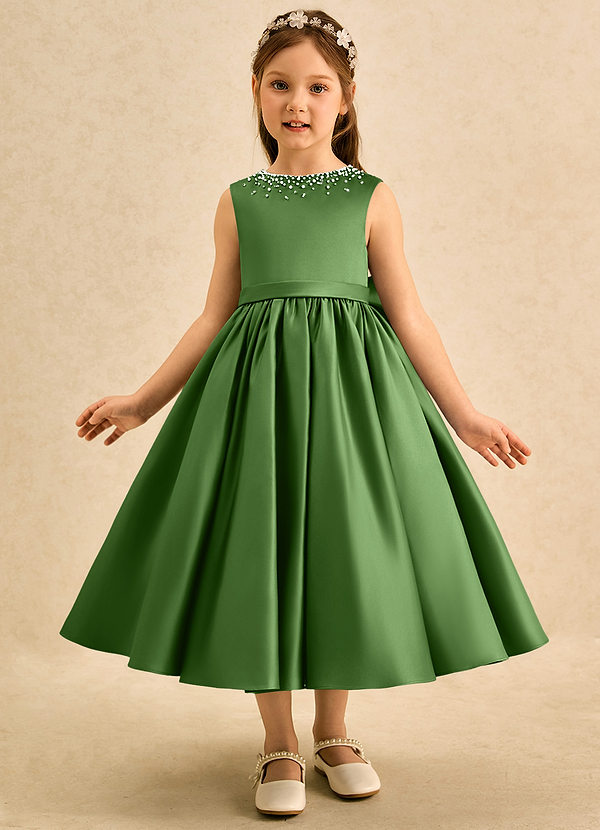 Azazie Doodle Flower Girl Dresses Basil Ball-Gown Bow Matte Satin Dress image1