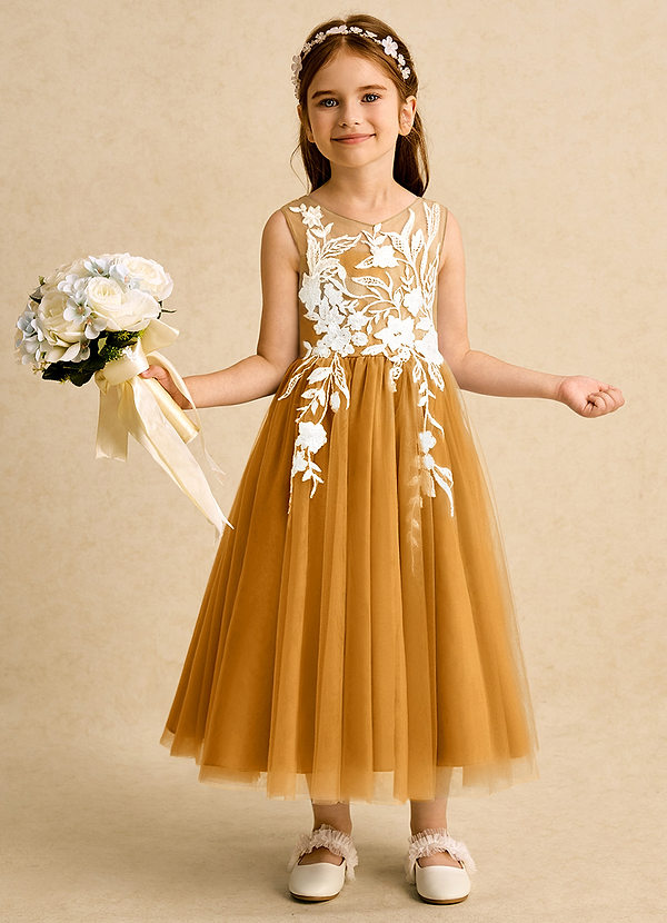 Azazie Sundae Blumenkinder Kleider Ballkleid Spitze Kleid Butterscotch image1