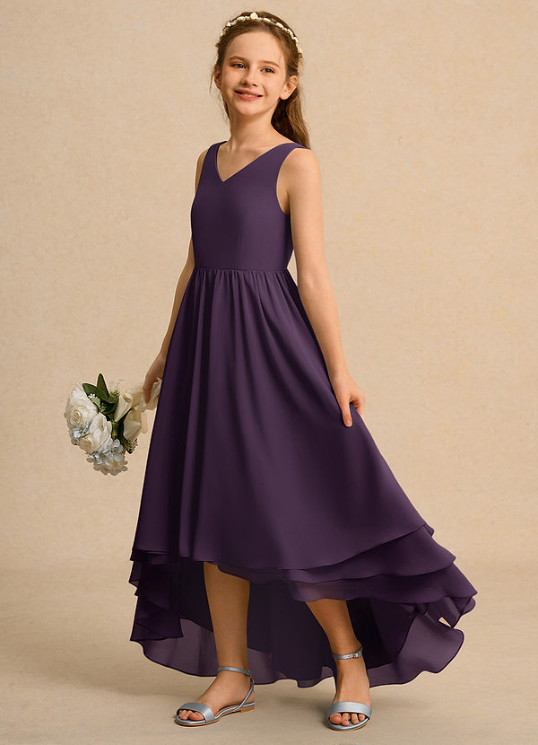 Azazie Kitten Junior Formal Flower Girl Dresses Vestido de Ciruela de Gasa de Corte En A image1