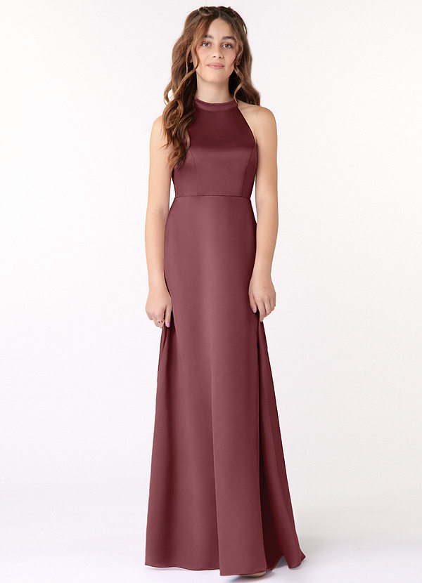 Azazie Laurel Vestido de Rosa Del Desierto de Satin Mate de Acampanado image1