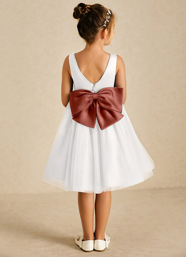 Azazie Seline Flower Girl Dresses Ivory Auburn A-Line Bow Tulle Dress image1