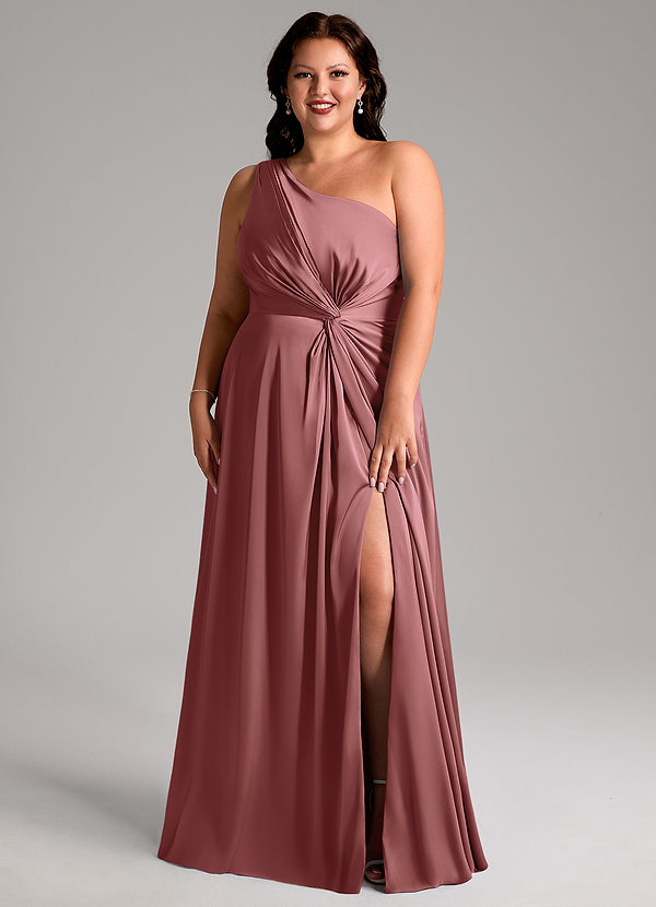 Azazie Brooke Bridesmaid Dresses Amethyst A-Line One Shoulder Stretch Satin Dress image1