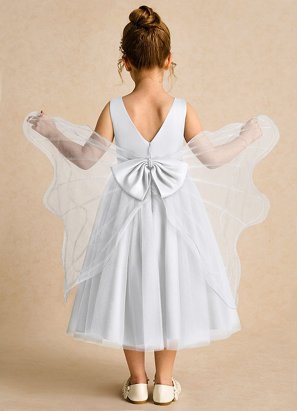 Azazie Pear Blumenkinder Kleider Ballkleid Schleifen Tüll Kleid Weiß image1