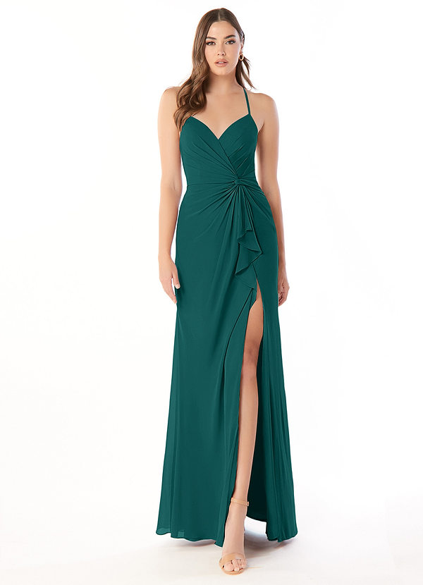 Azazie Aribella Abiti da Damigella Abito Tubino in Chiffon Increspato Verde Pavone image1