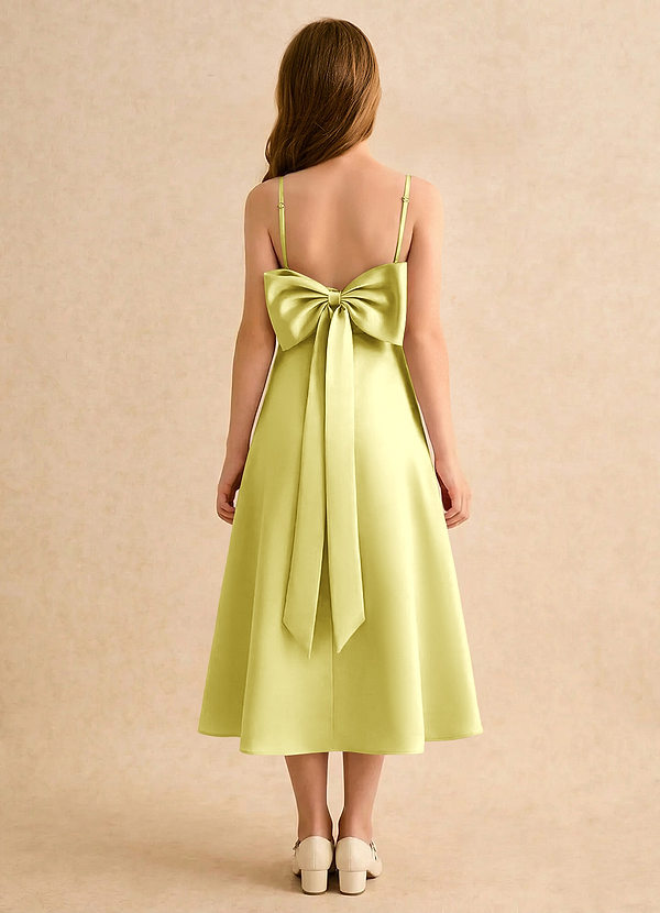 Azazie Jaella Girls Formal Sukienki dla dziewczynek sypiących kwiaty Linia A Pofałdowany Matowy satynowy Długość herbaty Sukienka image1