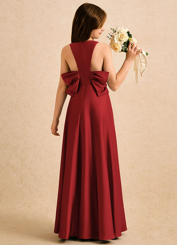 Azazie Nisha Girls Formal Sukienki dla dziewczynek sypiących kwiaty Linia A Pofałdowany Satyna elastyczna Długość podłogi Sukienka image1