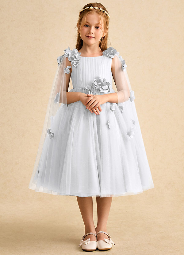 Azazie Staria Blumenkinder Kleider Ballkleid Gestreift Tüll Kleid Weiß image1