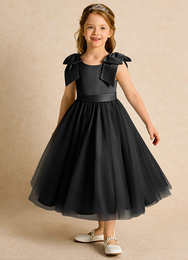 Azazie Serene Abiti da Ragazza di Fiori Abito Principessa in Raso Opaco Fiocco Nero image1