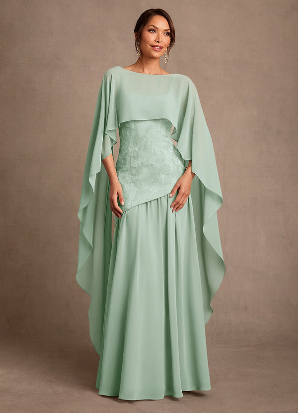 Azazie Flossie 신부의 어머니 드레스 A라인 주름진 쉬폰 플로어 길이 드레스 image1