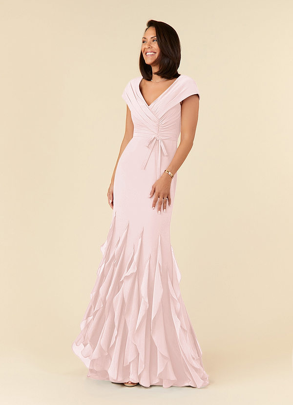 Azazie Bailora Klänningar till brudens mor Klä Sjöjungfru i Chiffong Rynkad Rodnande Rosa image1