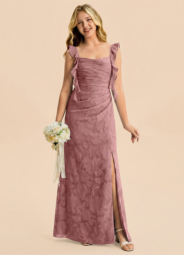 Azazie Jessamine Junior Dusty Rose Mermaid Sweetheart Neckline Floral Burnout Dress image1