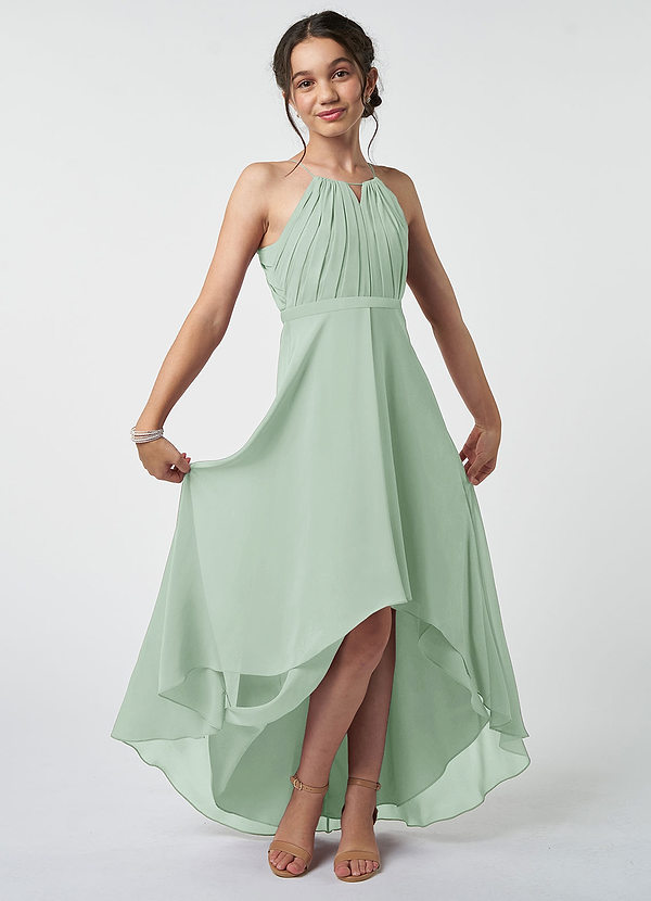 Azazie Oaklynn Junior Agave A-Line Pleated Chiffon Dress image1