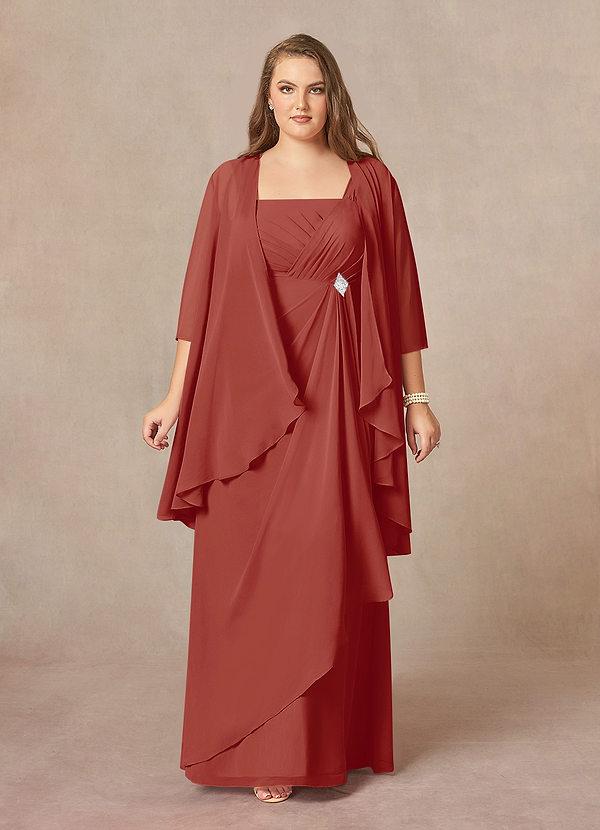 Azazie Weisz Mother of the Brides Dresses Terracotta A-Line Square Neckline Pleated Chiffon Dress image1