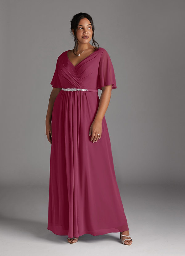 Azazie Tricia Mother of the Brides Dresses Mulberry A-Line V-Neck Pleated Chiffon Dress image1