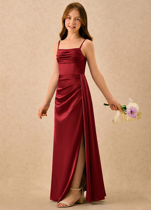 Azazie Shyla Girls Formal Bloemenmeisjesjurken Kolom Jurk van Stretch Satijn Geplooid Boter image1
