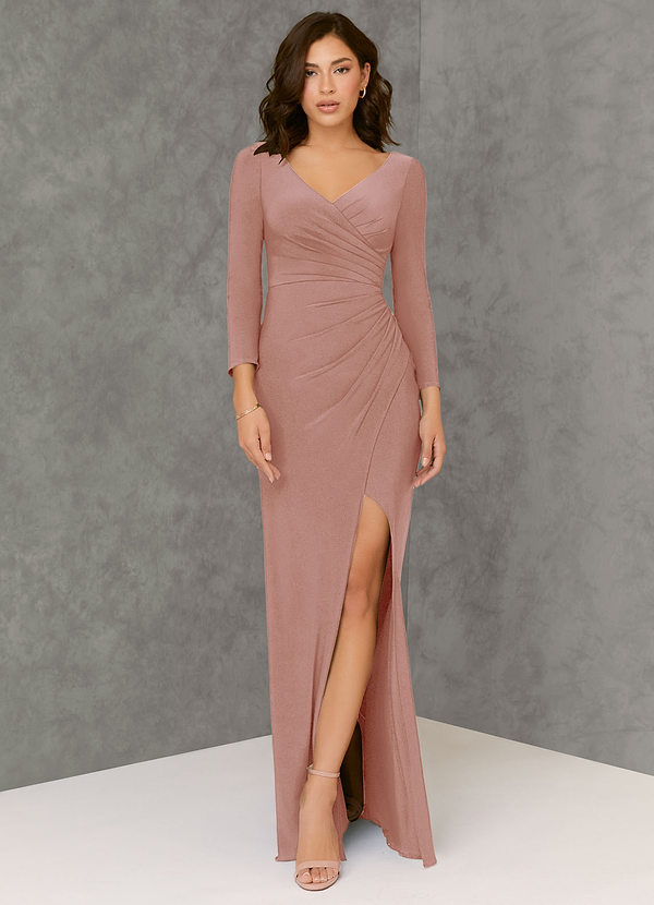 Azazie Safia Bridesmaid Dresses Sheath Long Sleeve Luxe Knit Floor-Length Dress image1