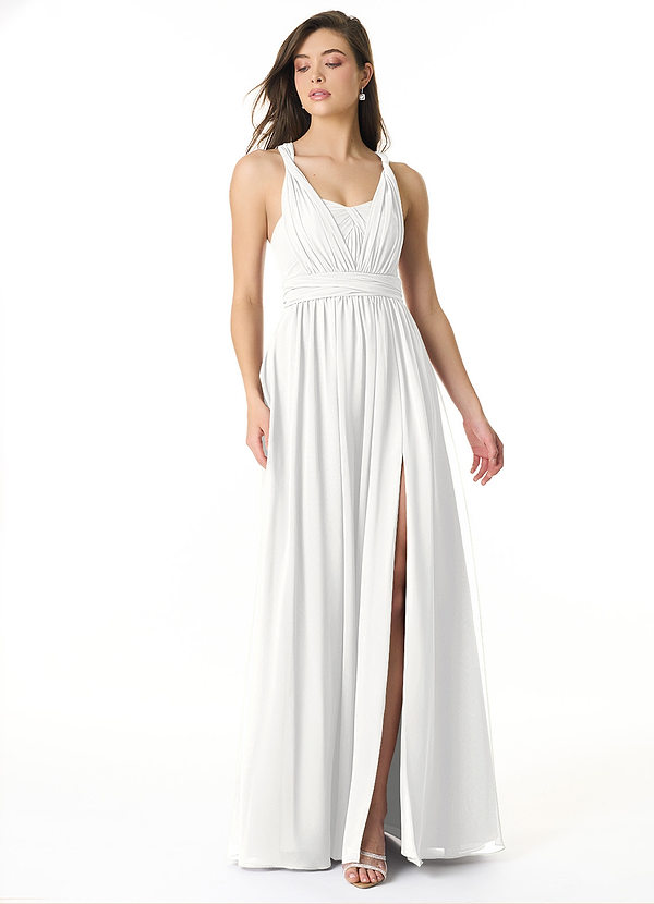 Azazie Olani Bridesmaid Dresses White A-Line One Shoulder Chiffon Convertible Dress image1