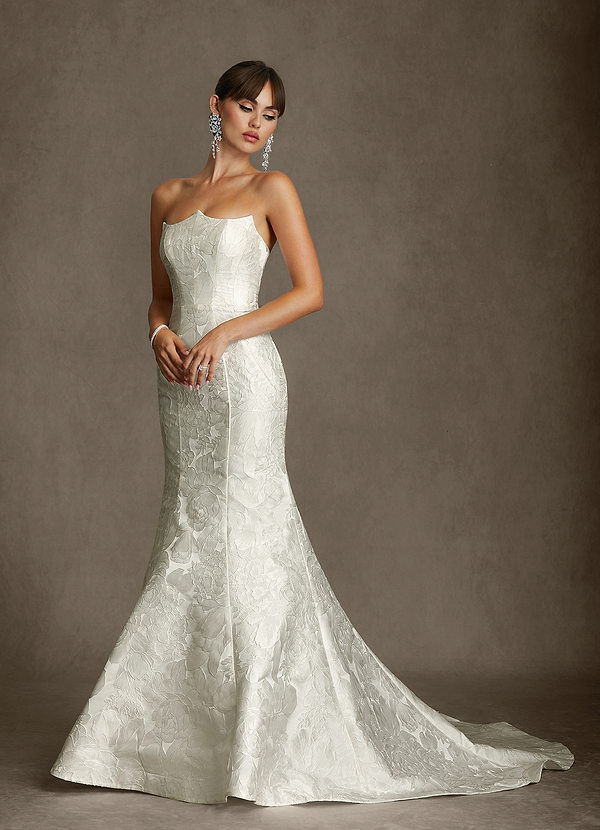 Renee Wedding Dresses Antique White Mermaid Strapless Floral Jacquard Dress image1