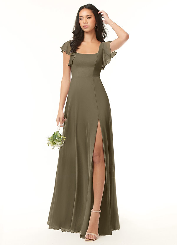 Azazie Bondi Bridesmaid Dresses Willow Green A-Line Ruffled Chiffon Dress image1