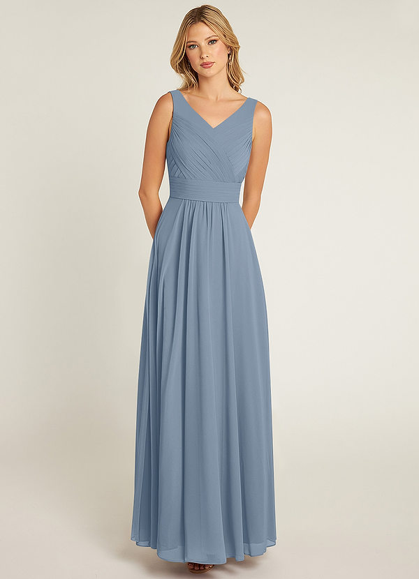 Azazie Pierrette Bridesmaid Dresses Dusty Blue A-Line Pleated Chiffon Dress image1