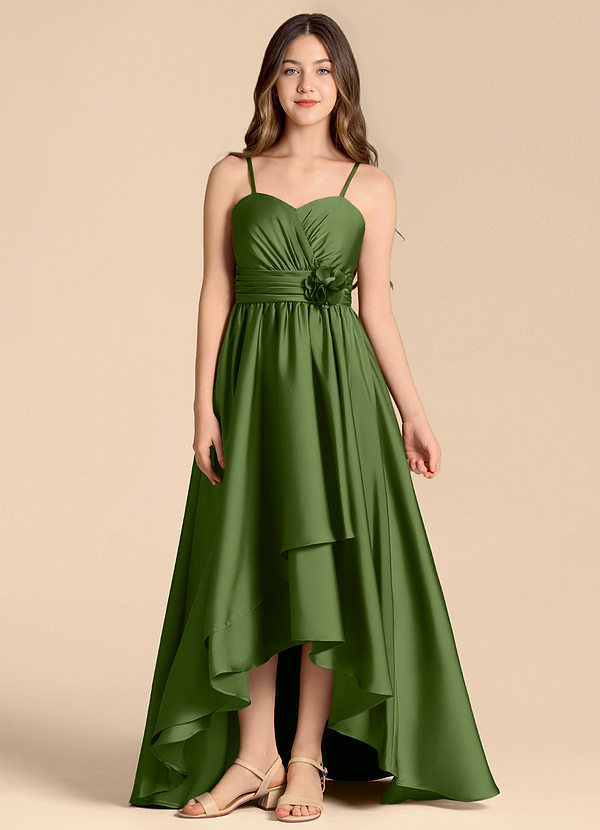 Azazie Catalina Junior Juniper A-Line Sweetheart Neckline Stretch Satin Dress image1