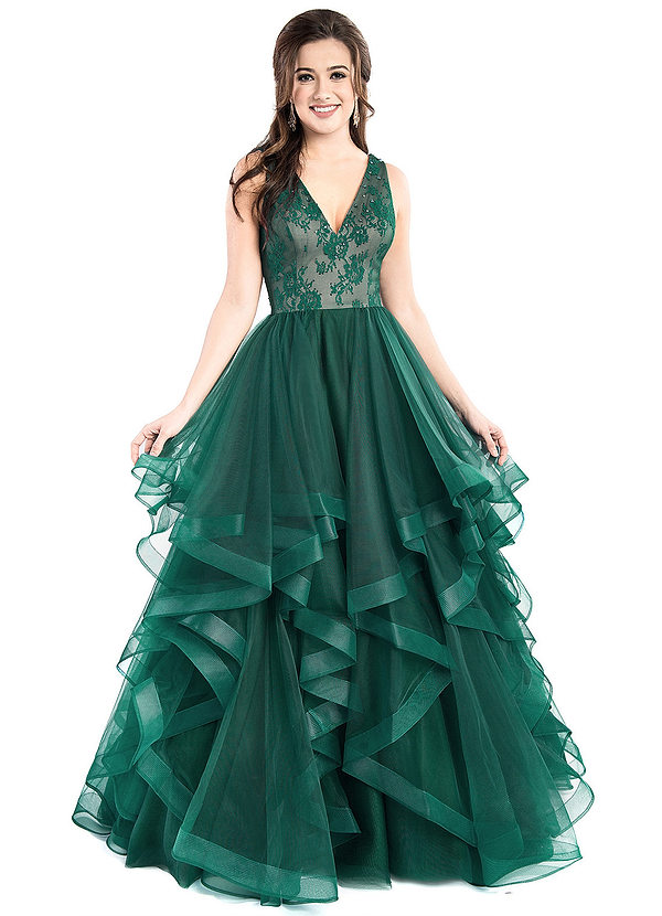 green floor length dress