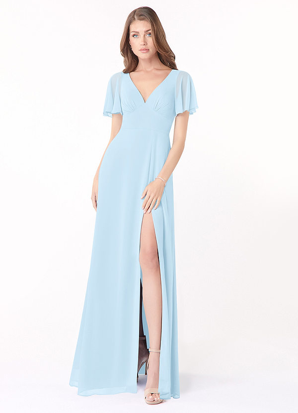 Azazie Kimber Bridesmaid Dresses Sky Blue A-Line Flounce Sleeve Chiffon Dress image1