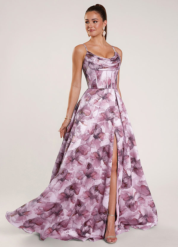 Zephyrine Dusty Pink Blomsterprintet Jacquard Korset Gallakjole image1