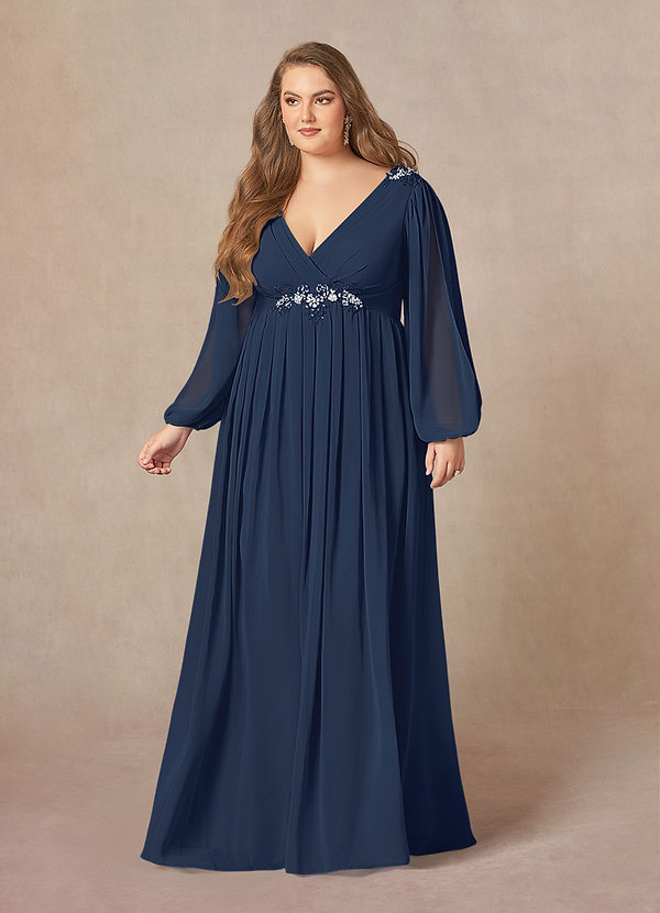 Azazie Gypsy Mother of the Brides Dresses Dark Navy A-Line V-Neck Sequins Chiffon Dress image1