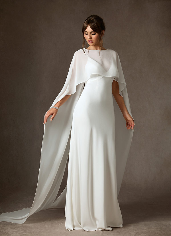 Azazie Caity Wedding Dresses Diamond White Fit and Flare Crepe Back Satin Dress image1